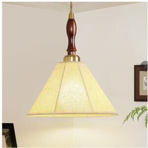 60-Watt 1-Light Vintage Walnut Pendant Light with Fabric Shade Adjustable Height
